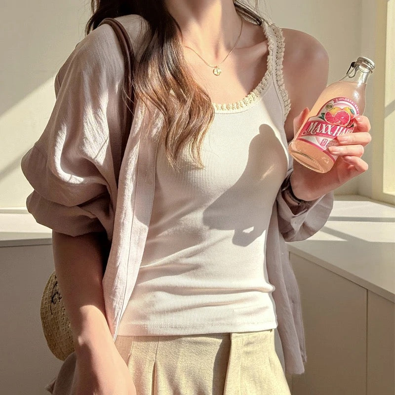 螺纹棉性感花边打底小吊带女内搭简约背心可外穿显瘦修身抹胸无袖